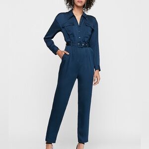 Express Belted Silky Utility Jumpsuit - Cool Nights Color